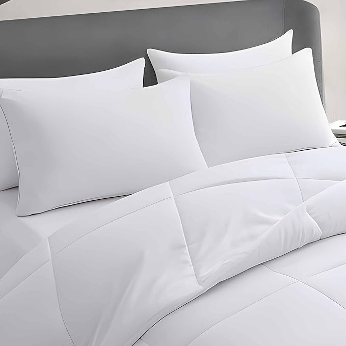 Thin Flat Soft Bed Pillows King Size Set of 4 Pack for Sleeping 20"x36", Hypoallergenic Skin Friendly Microfiber Filling Machine Washable