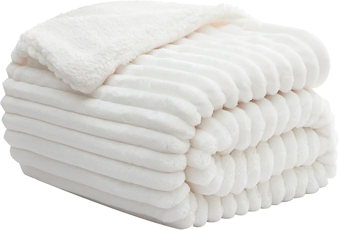 INFIIXSO Sherpa Throw Blanket for Couch - Super Soft & Warm Striped Fleece Blanket, Cozy Plush Fluffy Blanket All Season Use (Off White, 50x60 Inches)