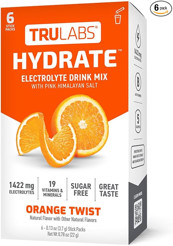 TRULABS Hydrate - Orange Twist. Sugar Free Electrolytes Hydration Packets. Each Serving Contains 1422 mg of Electrolytes &...