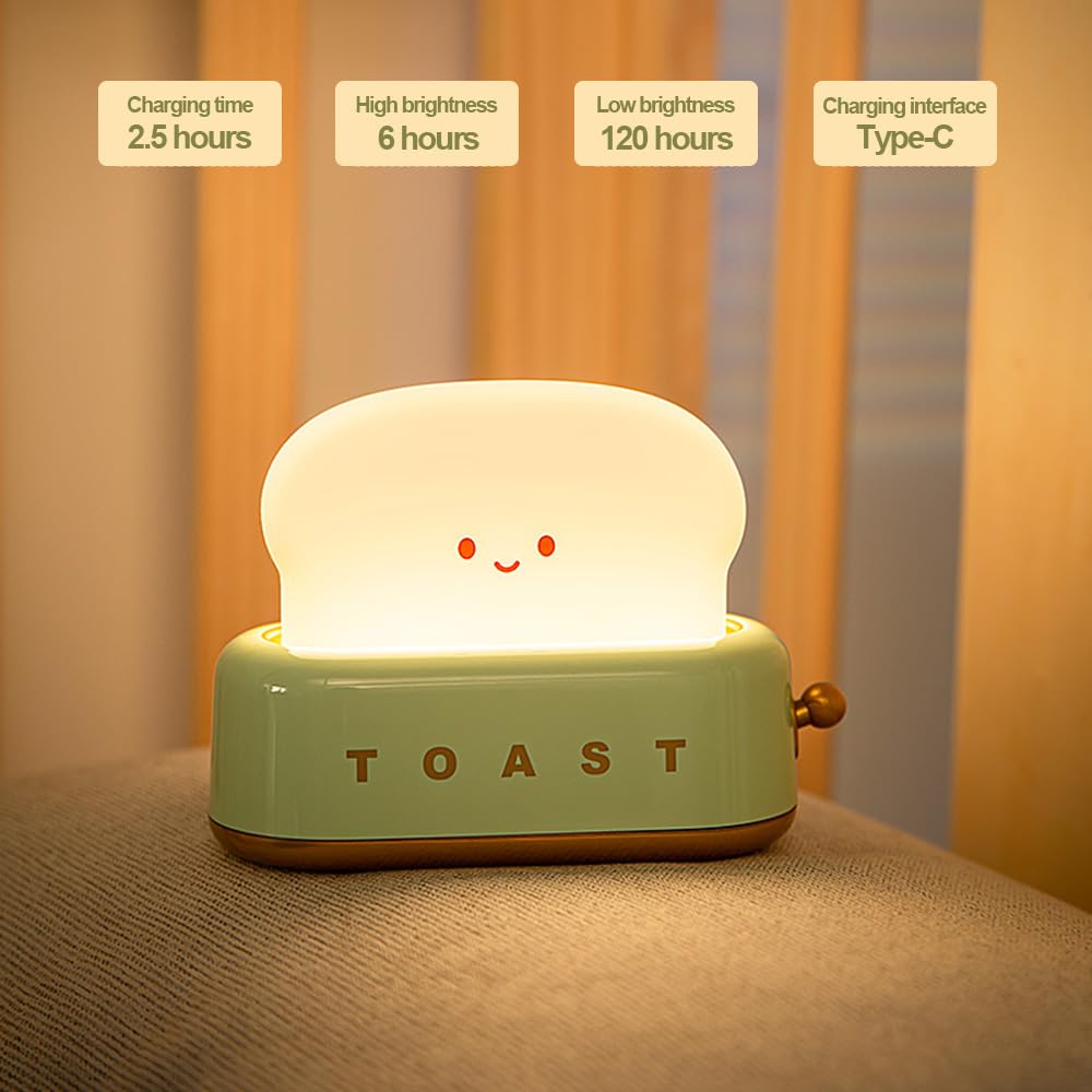 Myratts Led Cute Toaster Lamp  Kawaii Led Toast Bread Night Light  Super Squishy Silicone Usb Rechargeable And Portable Light With Timer  Xmas Ideal Gifts For Baby Kids Girls Teens Teenages