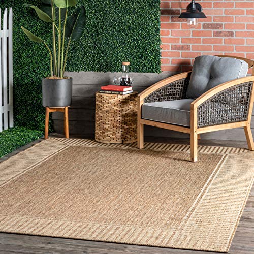 Nuloom Asha Light Brown/Ivory, 5' x 8', Casual, Striped Border, Soft and Cozy, High Traffic, Stain Resistant, Easy Clean, ...