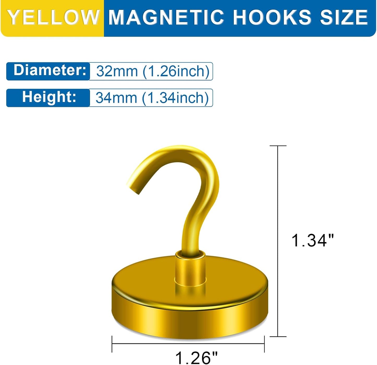 LOVIMAG Magnetic Hooks Heavy Duty, 120LBS Strong Magnetic Hook Cruise for Hanging, Yellow Magnets with Hook for Refrigerator, Grill, Garage, Tool Room, Kitchen, Locker, Metal Door, Home Etc- 4 Pack