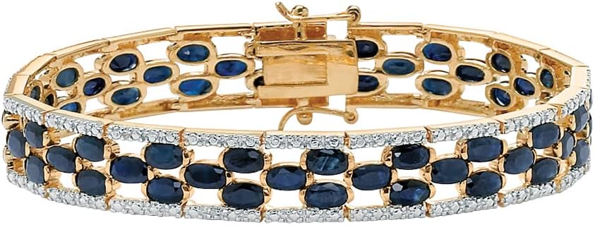 Palm Beach Jewelry PalmBeach Yellow Gold-plated Oval Cut Genuine Blue Sapphire and Diamond Tennis Bracelet (10mm), Double ...