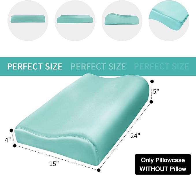 HOMBYS Satin Pillow Case for Contoured Support Pillow (DO NOT Include Pillow) -Zippered Pillow Cover for Neck Pillow for Cervical 1 Pack-Silky, Smooth and Breathable, Queen Size