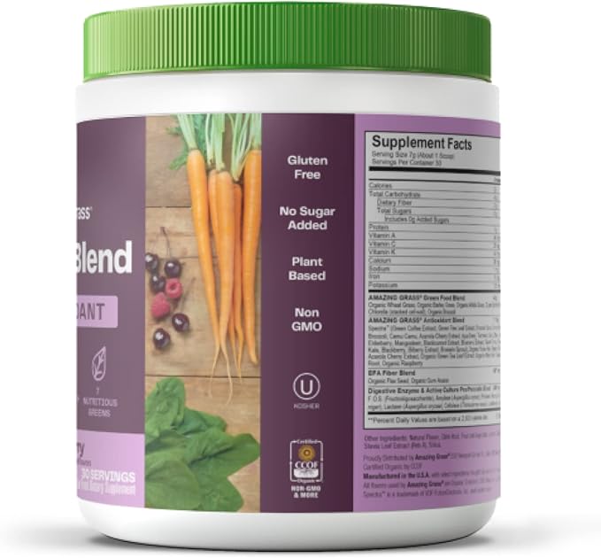 Amazing Grass Greens Blend Antioxidant: Super Greens Powder Smoothie Mix with Organic & Green Superfood Energy: Smoothie Mix, Super Greens Powder & Plant Based Caffeine