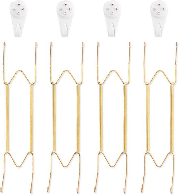 Bilillo 4 Pack Plate Hangers for The Wall, Suitable for 12-16 inch Art Plate, Stainless Steel Invisible Heavy Duty Wire Plate Holder with Wall Hooks, Plate Hangers for Displaying Plates