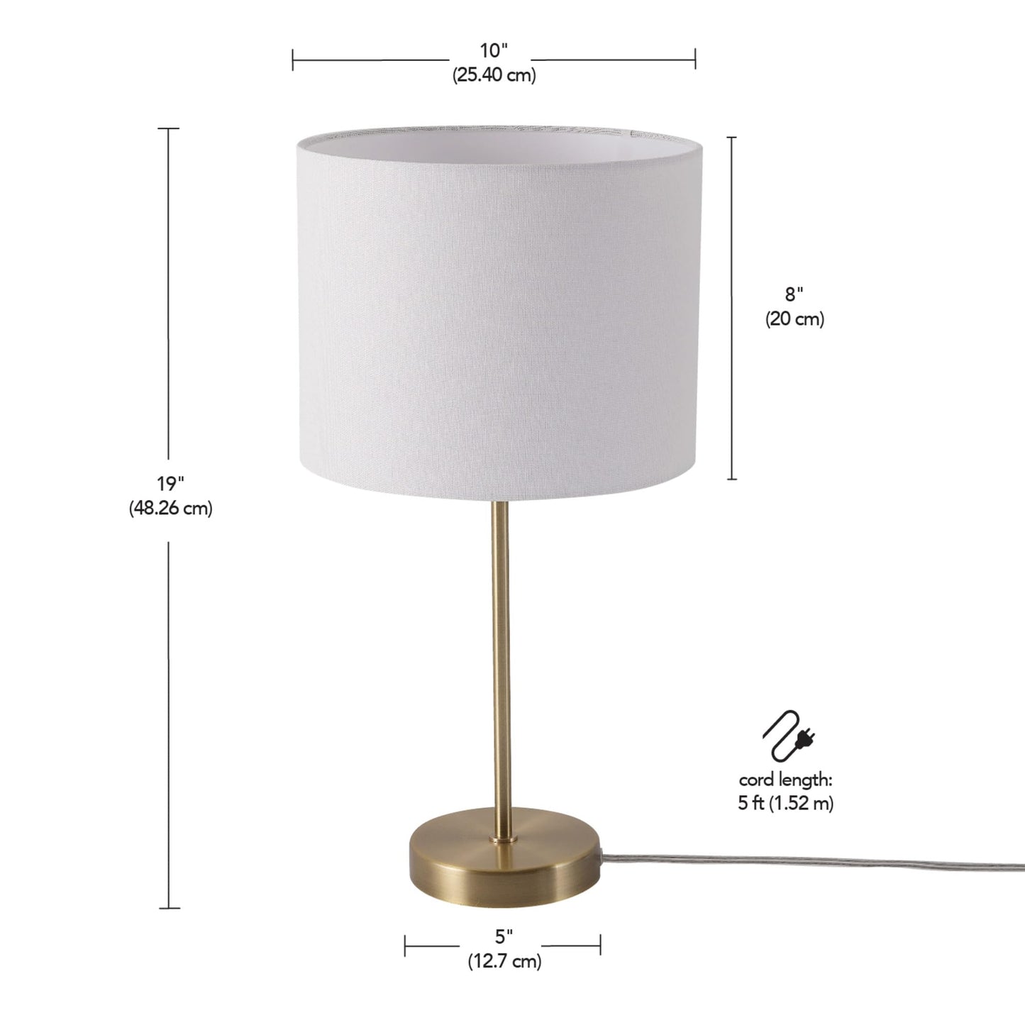 Globe Electric 67539 Versa 19 Table Lamp - Matte Gold, Metal With White Linen Shade, On/Off Switch