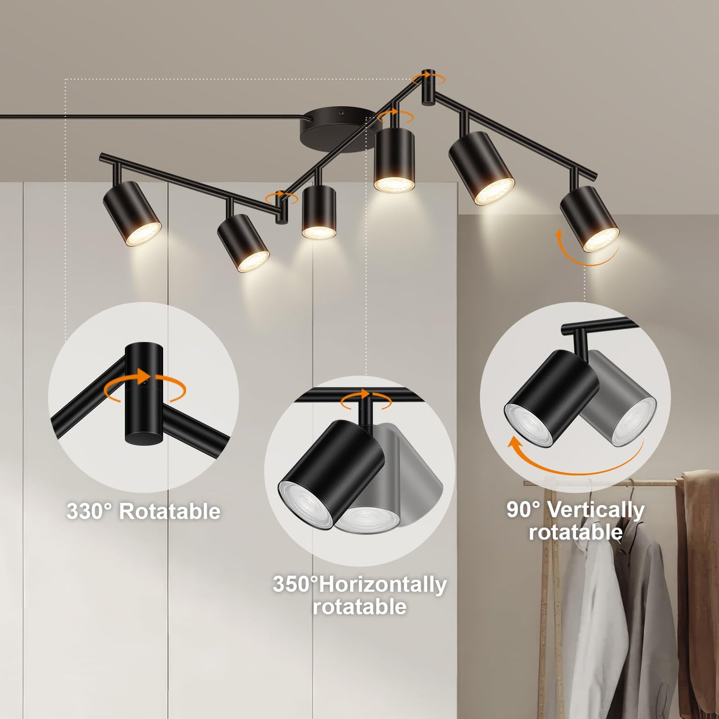 Plug In Track Lighting Led  Track Lighting Fixtures Ceiling  Black 6-Light Kitchen Light Kit  Plug In Wall Light With 14.8Ft Power Cord  Rotatable Ceiling Spotlight For Bedroom(Gu10 Socket  No Bulb)