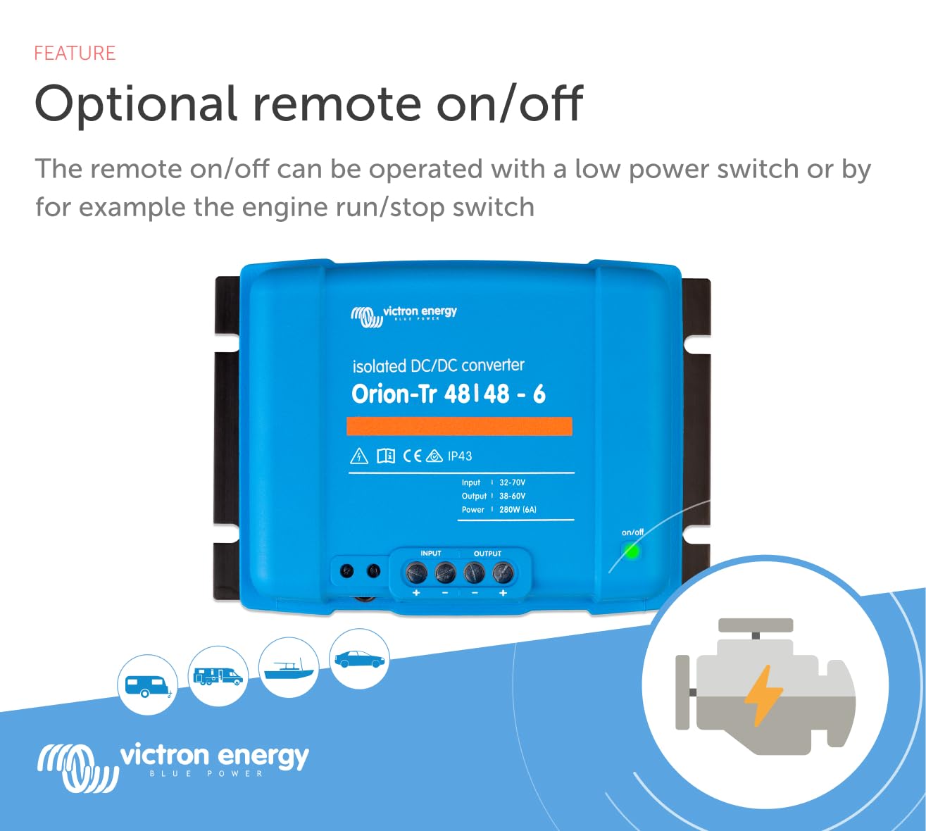 Victron Energy Orion-Tr Dc To Dc Converter - 48/48-Volt 6 Amp 280-Watt - Ip43 Protected - For Dual Battery Systems - Isolated