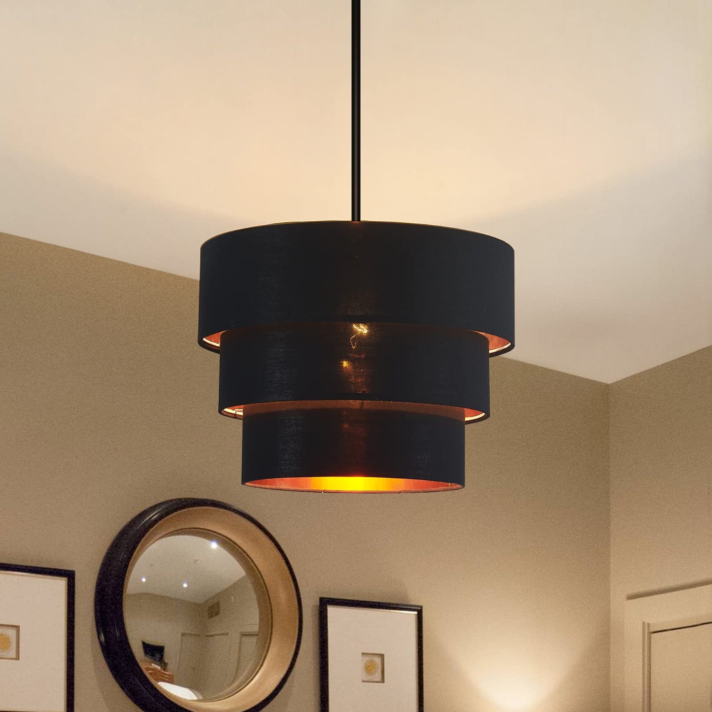 EDISLIVE 3-Tier Drum Linen Lamp Shade for Pendant/Floor Lamp, Black, Model EDIS448458598