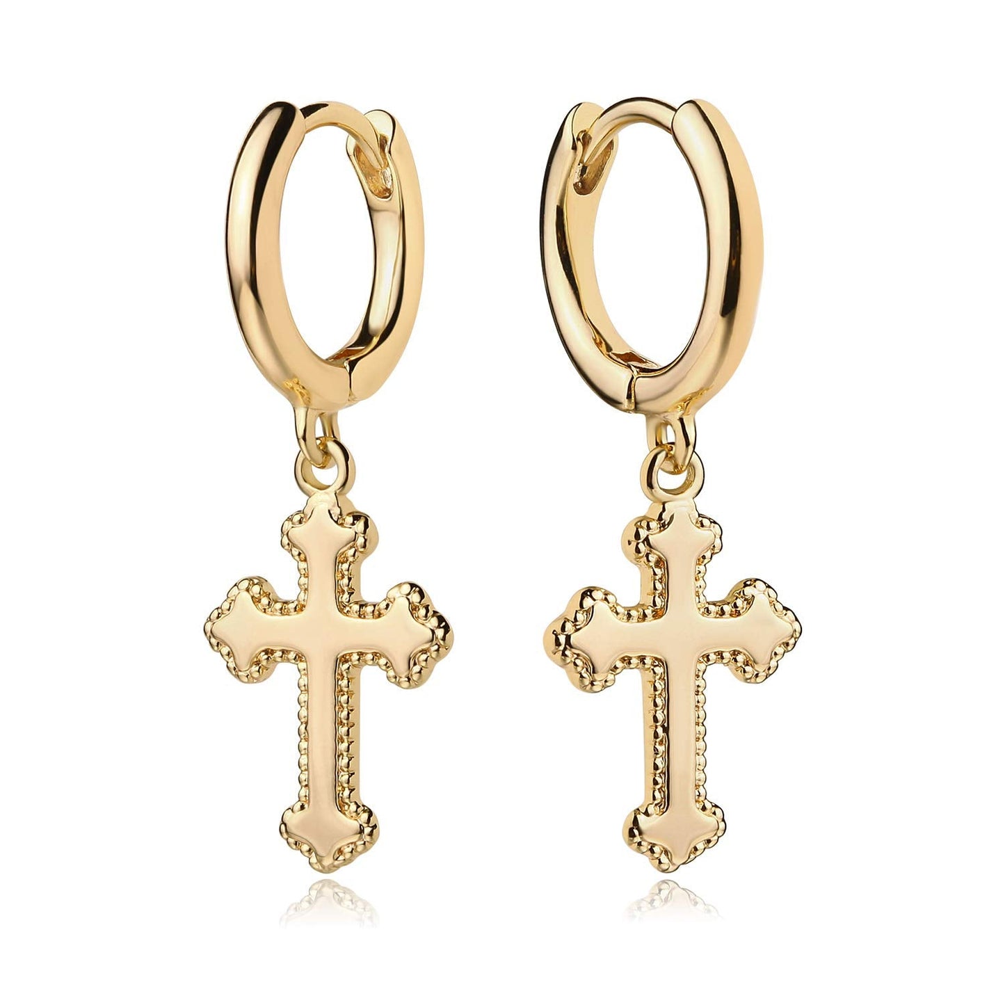 MYEARS Women Cross Earrings Gold Huggie Hoop Dangle Drop 14K Gold Plated Small Simple Hypoallergenic Everyday Jewelry
