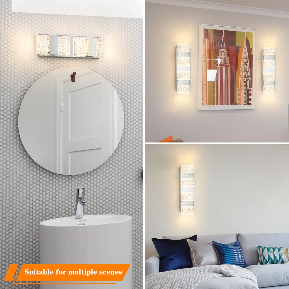 Modern Chrome 4-Lights Bathroom Vanity Light  Eleglant Chrome Led Bathroom Light Fixtures Over Mirror  Dimmable Acrylic Shade Wall Lighting Fixtures  Hardwired Wall Light(H4.33In  L15.16In)