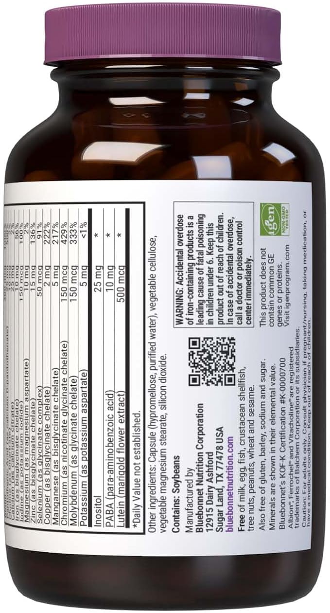 Bluebonnet Nutrition Mult One (with Iron), Daily Nutritional Support*, Vegetarian Friendly, Kosher Certified, Gluten-Free, Dairy-Free, 60 Vegetable Capsules, 60 Servings