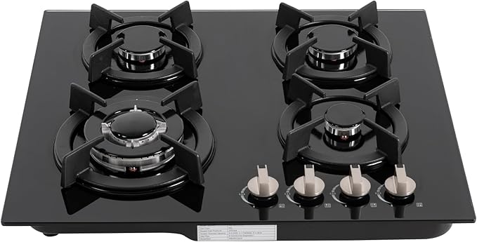 4-Burner NG Stove, Built-in Countertop Gas Stove with Tempered Glass, Electronic Pulse Ignition, High Precision Fire Control, and Detachable Pot Brackets