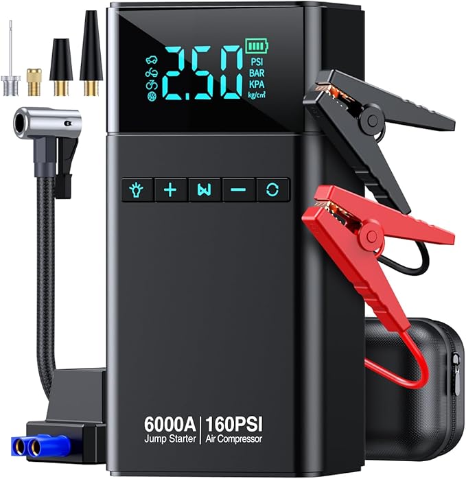 CZKBG 10-in-1 Portable Car Battery Jump Starter with Air Compressor, 6000A 160PSI Portable Car Jumper Starter (All Gas 12L...