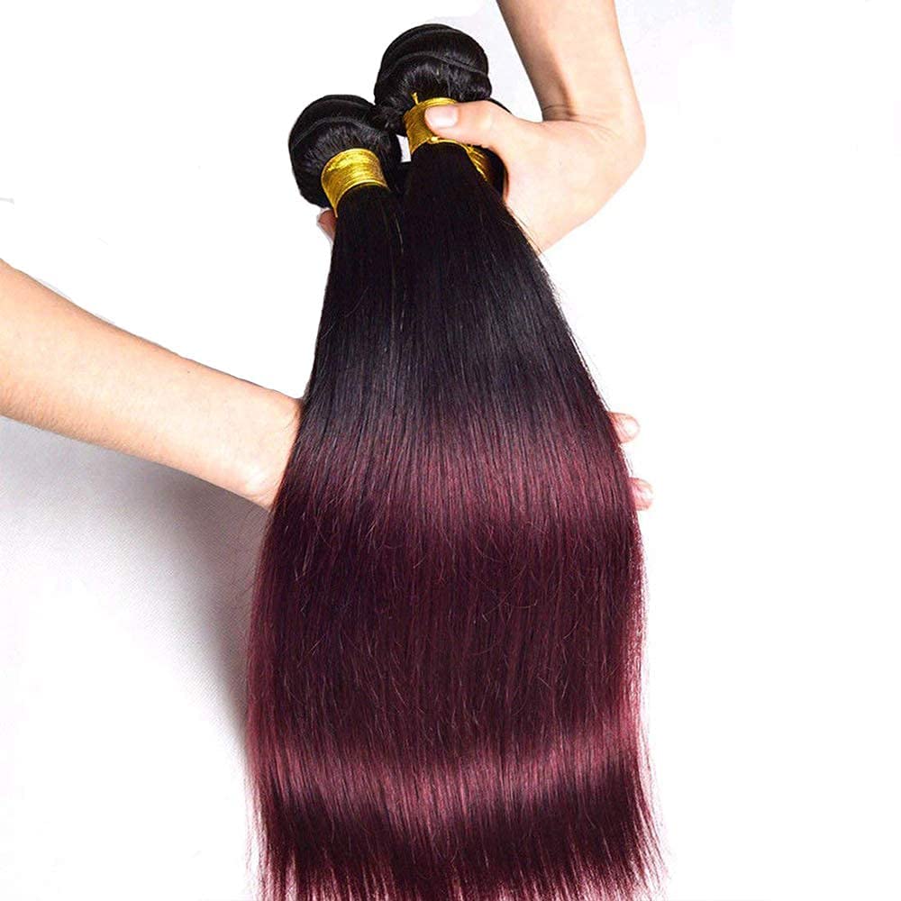 Peenoll 10 12 14 Inch Straight Wave Human Hair Bundles Omber Burgundy 99J Weave Bundles Human Hair 12A Unprocessed Brazilian Vir