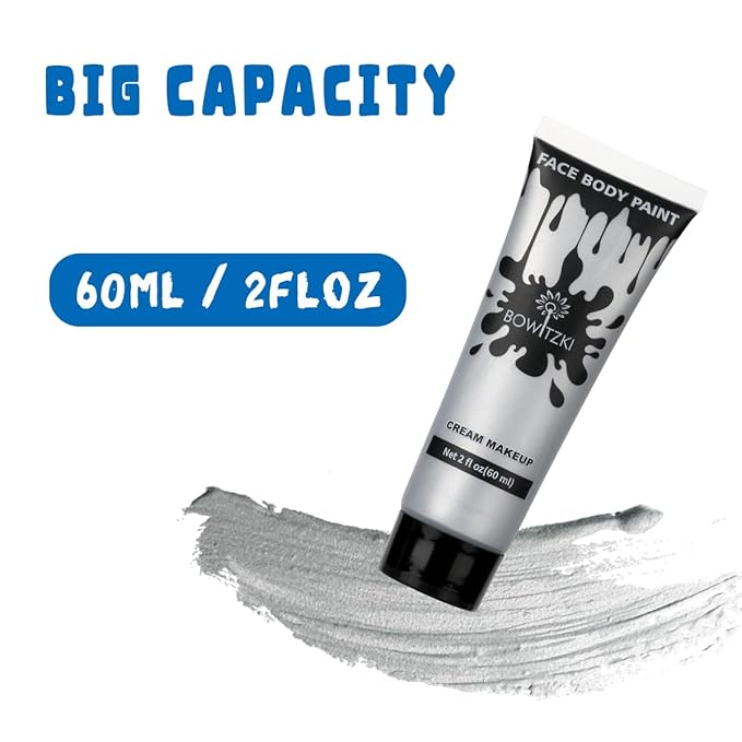 Bowitzki Face and Body Paint 2oz Cream Makeup 60ml Water Based Face Painting Special Effects For Adults Children Kids Halloween Christmas Party Stage Cosplay (Grey)