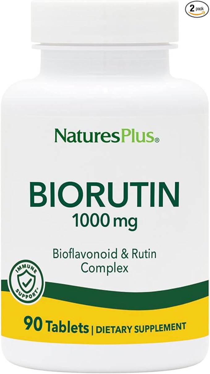 Natures Plus Biorutin 1000 mg - 90 Tablets, Pack of 2 - Bioflavonoid & Rutin Complex - Supports Vascular Function & Circulation - Vegetarian, Gluten Free - 180 Total Servings