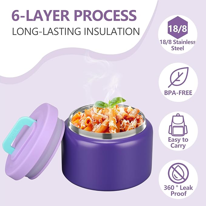 PIQUEBAR 8oz Kids Thermo for Hot Food,Small Lunch Thermos Food Container Stainless Steel,Easy Open Wide Mouth Thermo for Hot Cold Food for Preschool Travel (Dark Purple)