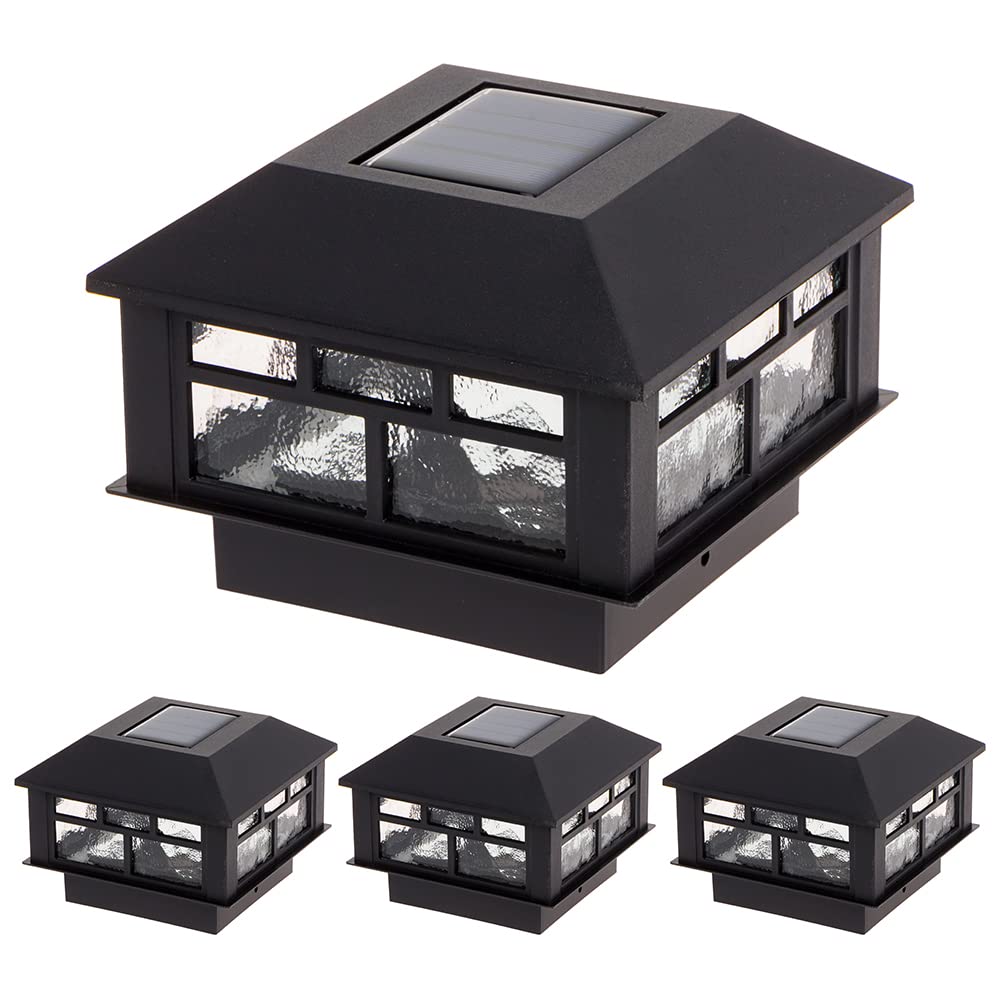 GreenLighting Solar Post Cap Lights, Waterproof Black, 4 Pack, Fits 4x4 & 5x5 PVC/Vinyl, Bright LED, Model TN-1222602