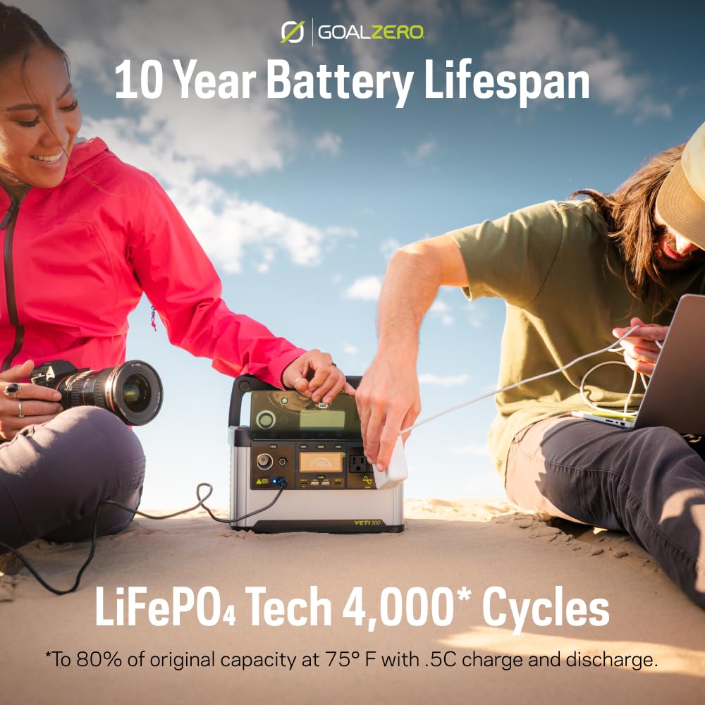 Goal Zero Yeti Portable Power Station, Yeti 300, 297 Watt Hour Lifepo4 Battery, Water Resistant & Dustproof Solar Generator For