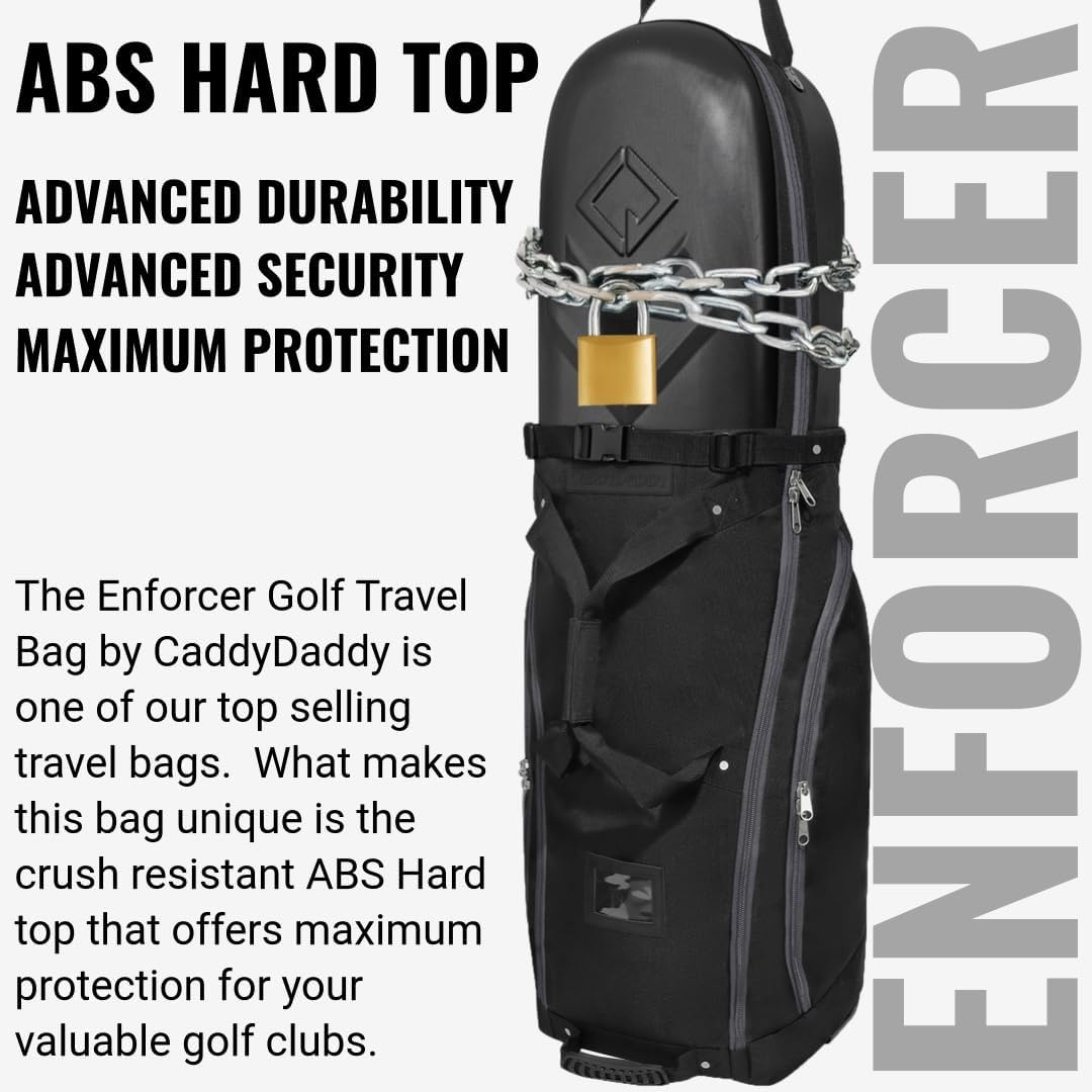 CaddyDaddy Enforcer Golf Travel Bag Crush Resistant Hard Top Protection, 1 Year Full Replacement Coverage, Durable Thick Nylon, Wheels & Lockable XL Zippers. Case for Transporting Clubs on Airlines
