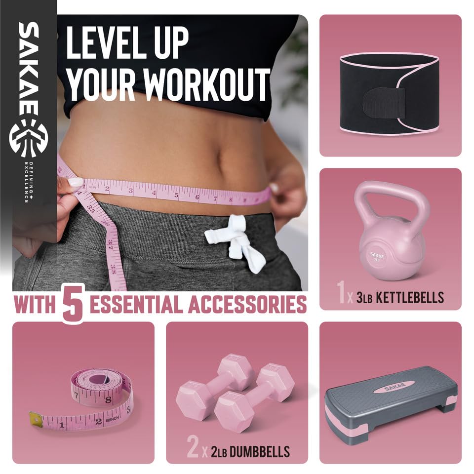 Adjustable Height Aerobic Stepper Set, Multiple Bundle Options with Dumbbells, Kettlebell, Waist Trimmer, Ankle Weights or...