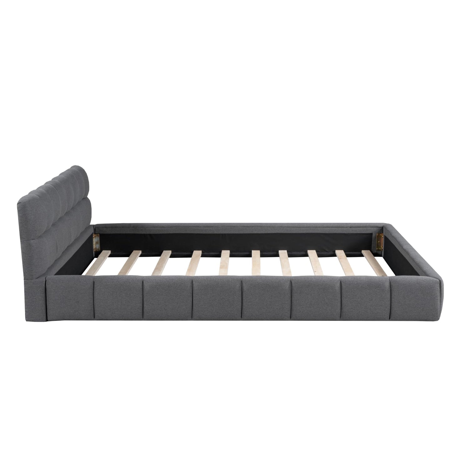 Merax Modern Tufted Platform Bed Queen Linen Floor Bed Frame with Headboard No Box Spring Needed Gray