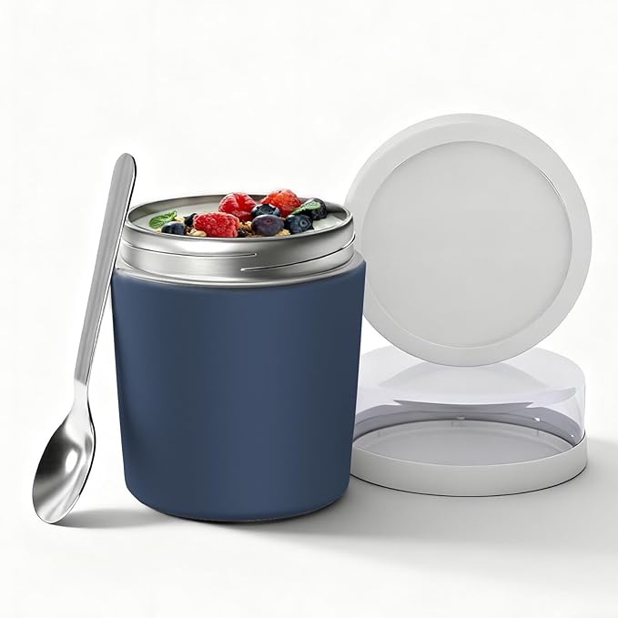 Stainless Steel Thermo for Hot Food for Kids Adults, 16.9oz Leakproof Insulated Food Jar with Detachable Snack Container (6.7oz) & Spoon, Wide Mouth Lunch Food Container for School, Office