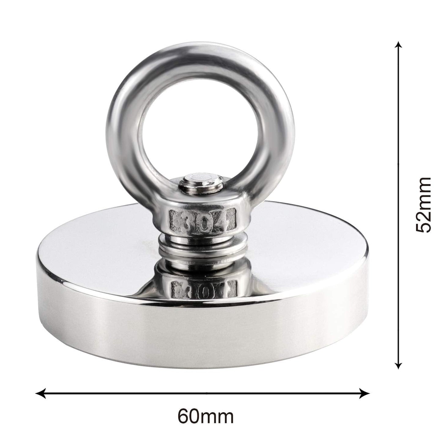 DIYMAG Super Strong Neodymium Fishing Magnets, 500 LBS(227 KG) Pulling Force Rare Earth Magnet with Countersunk Hole Eyebolt Diameter 2.36 in(60mm) for Retrieving in River and Magnetic Fishing
