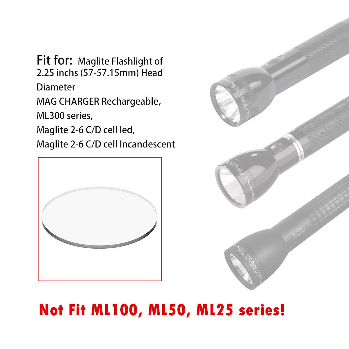 Weltool Lens for Maglite C/D Cell Flashlights - Tempered Glass, Shatterproof, UltraClear, 3 Lenses, Model 71057