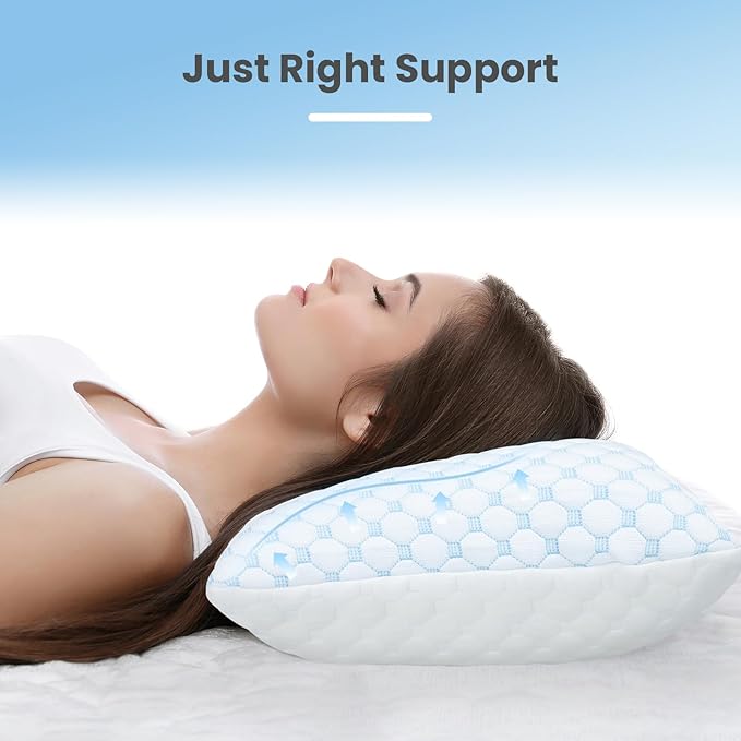 Side Sleeper Pillow Cooling Pillows for Hot Sleepers Support Adjustable Bed Pillow Queen Pillows with 2 Extra Fill Blue