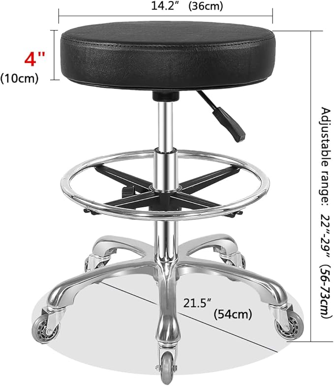 Rolling Stool with Wheels Heavy Duty Hydraulic for Shop Kitchen Work Lash Tattoo Lab Medical Guitar,Tattoo Artist Chair Lash Stool (Black,with Foot Rest)