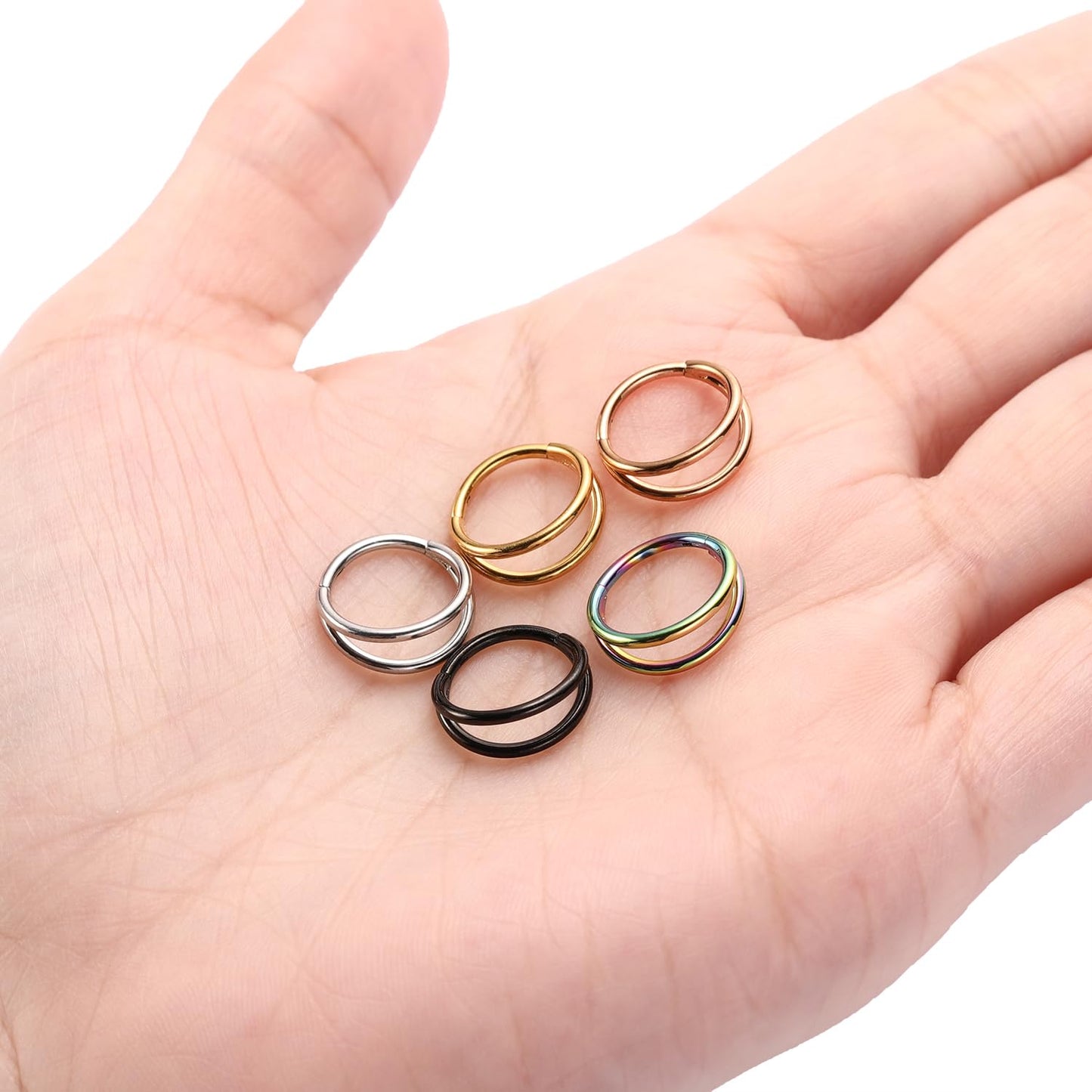PEAKLINK 20G Conch Hoop Ring Rainbow Double Nose Hoop Ring Open Stacked Septum Rings 316L Surgical Steel Cartilage Earring 12mm