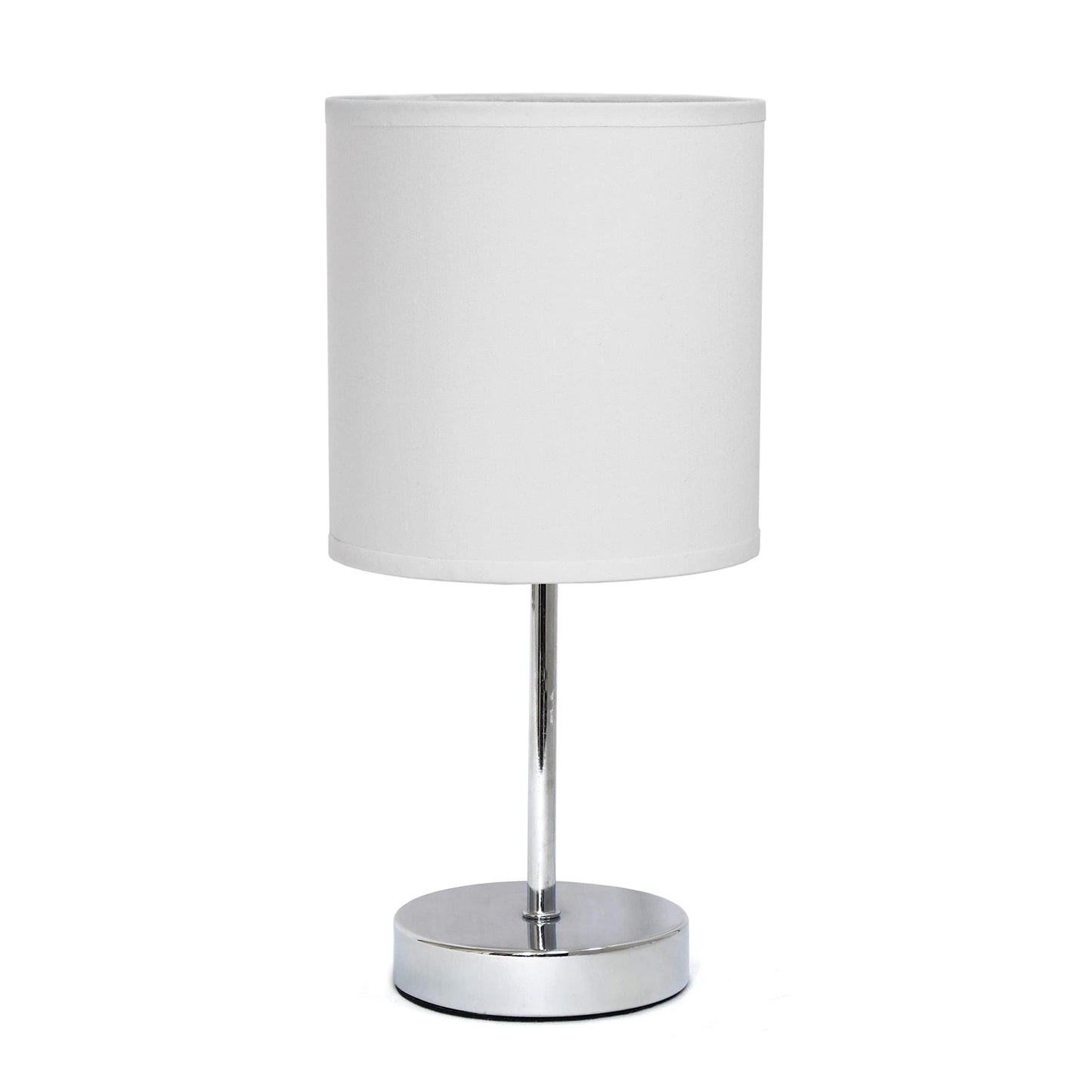 Simple Designs Lt2007-Wht Chrome Mini Table Lamp, Fabric Shade, Metal, White, No Bulb