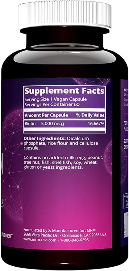 MRM Nutrition Biotin | Hair + Skin + Nails | Cellular Energy | Vegan + Gluten-Free | Non-GMO Project Verified | 60 Servings