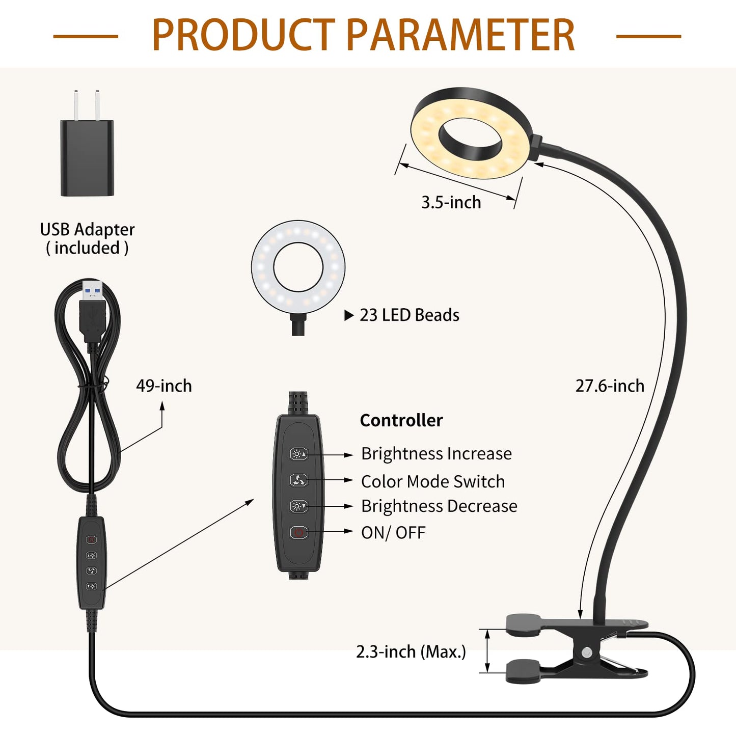 Izell Led Desk Lamp With Clamp, 3 Color Modes & 10 Brightness, 27.6 Black, Flexible Gooseneck Book Light For Kids And mature-themeds