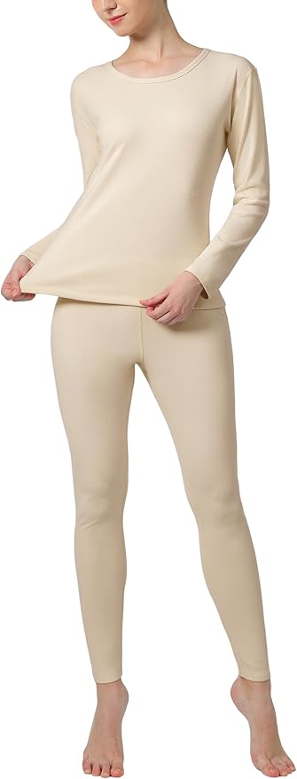 ALWAYS Womens Thermal Long John Set Soft Fleeced Base Layer Top and Bottom Inner Wear