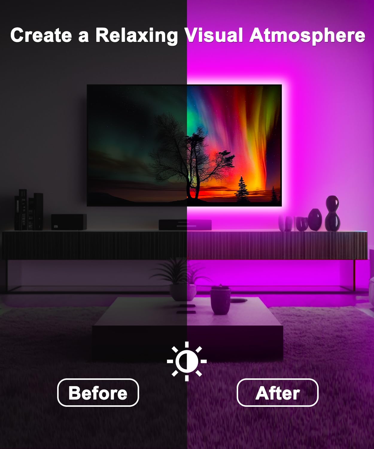 KeShu TV Led Lights USB Powered, RGB Backlight Strip 13.1ft for 43-55in TVs, Multicolor, Model st-ting-l287