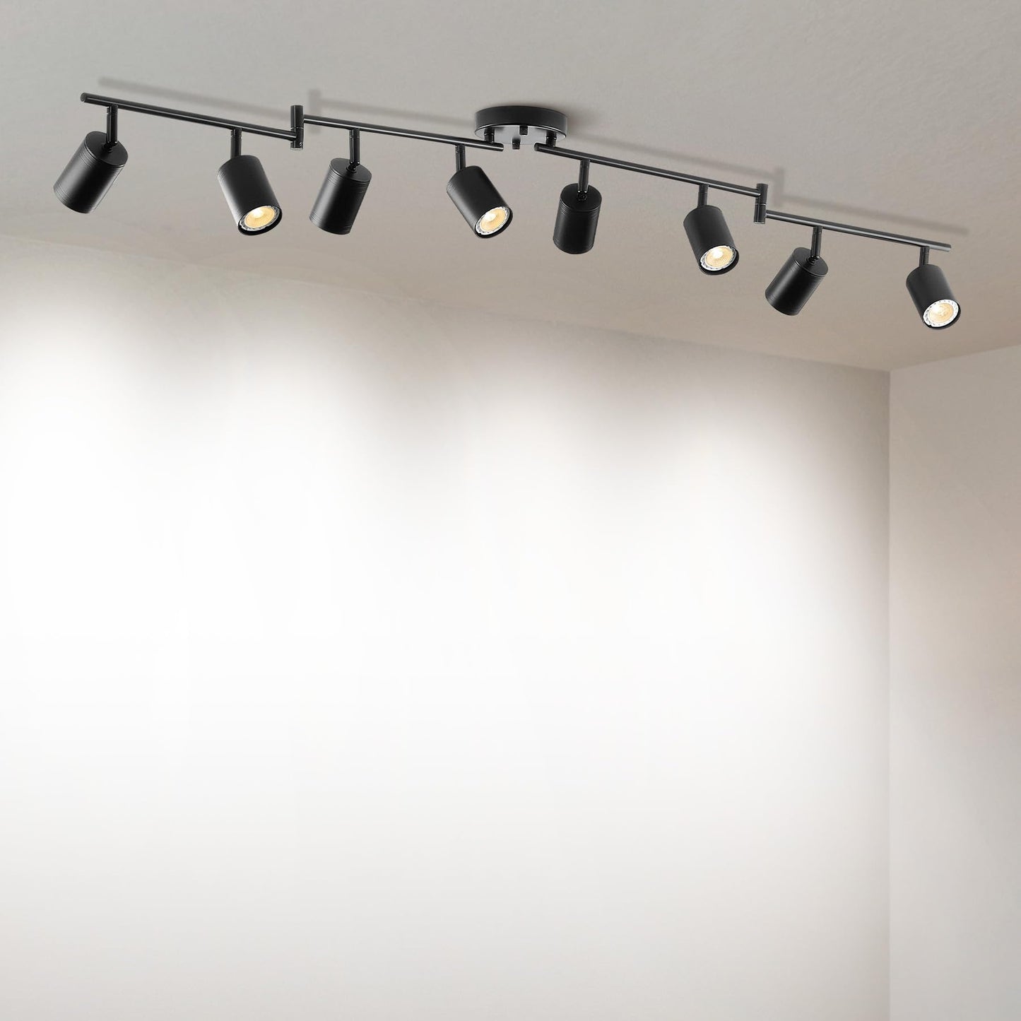 Vonluce 8 Light Track Light Fixture  Led Track Lighting Kit With Rotatable Heads  3-Color Gu10 Bulbs Included  Modern Ceiling Spotlight For Kitchen Office Closet Studio Bedroom  Black