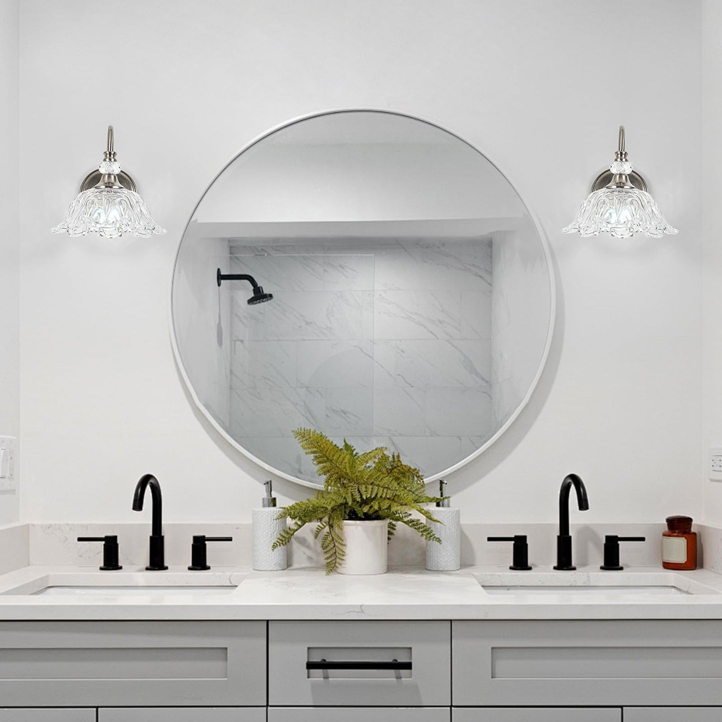 Sunkryster 1 Piece Brushed Nickel Wall Sconce With Floral Clear Glass Shade  Brushed Nickel Finish Wall Mount Lighting For Bathroom  Modern Bathroom Vanity Light Fixture