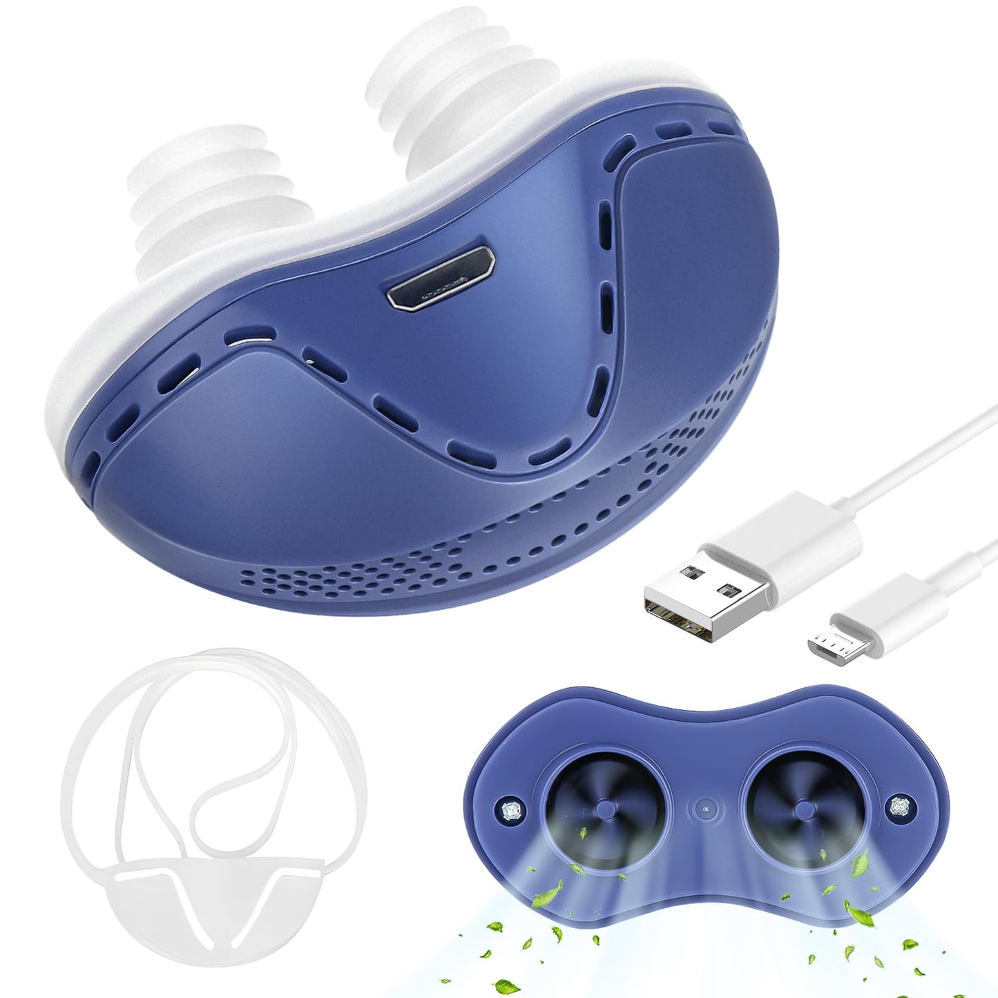 Anti Snore Device,Electric Stop Snoring Solution,Mini Portable Anti Snoring Devices Stopper,Adjustable Wind Speed Snoring Prevention Nasal Dilators for Men & Women Travel（Blue)