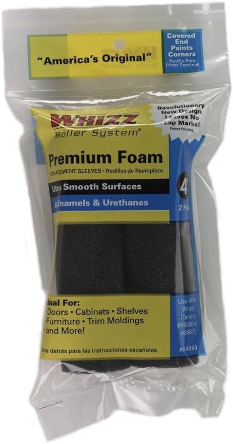 Work Tools International 4-Inch 54060 Whizz Premium Foam Paint Roller Cover, Black, 2-Pack, Color