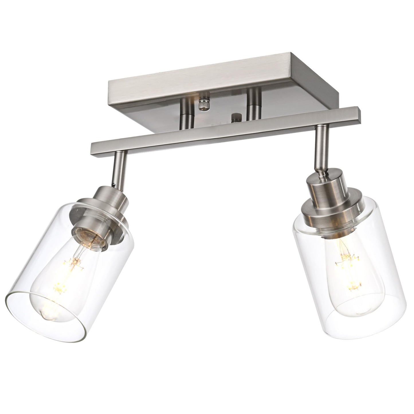 Wanluce 2 Light Track Lighting Kit Brushed Nickel Kitchen Track Lighting Fixtures Ceiling Mount Bathroom Vanity Wall Scones Light Fixture With Clear Glass  Rotatable Spotlight For Kitchen Shop Hallway