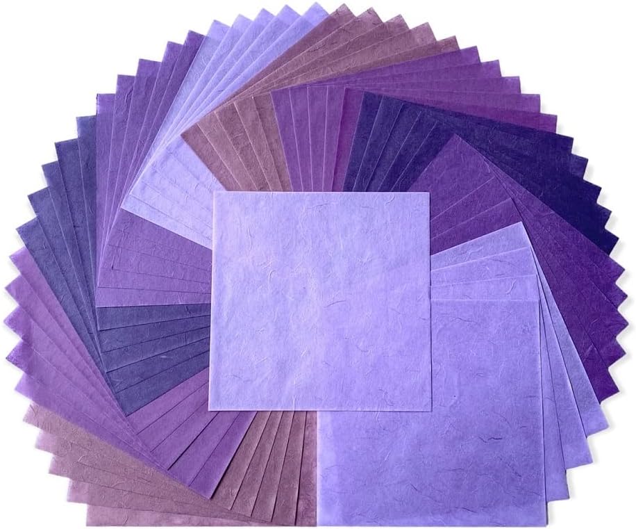 8 x 8 Inches Natural Fiber Mulberry Tree Mulberry Paper Sheets 50 Sheets Square Origami Paper Arts Folding Craft, Square Folding Paper for DIY Crafts (Purple Tone, 8"x8")