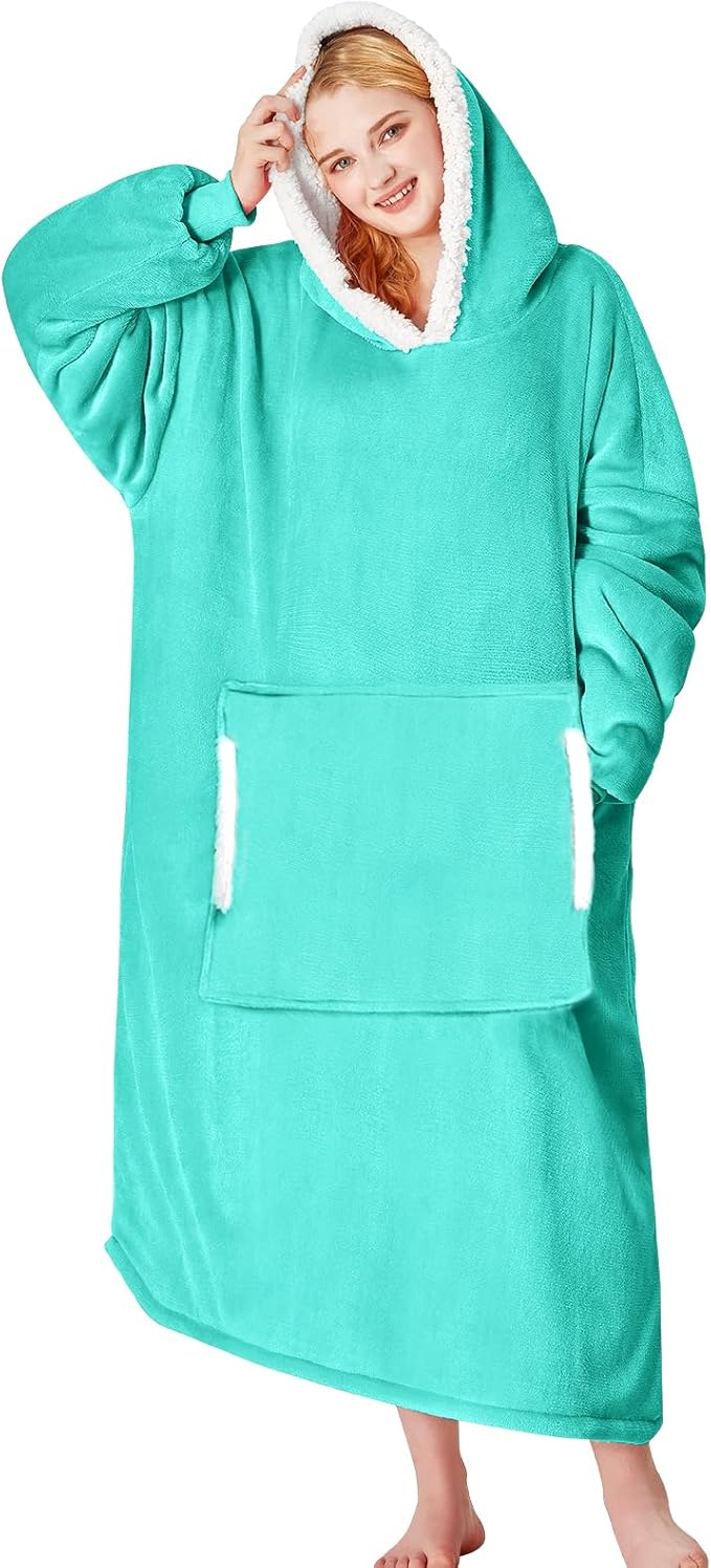 yescool Wearable Blanket Hoodie, Flannel Sherpa Fleece Blanket Sweatshirt for Adults Women Men,One Size Fits All
