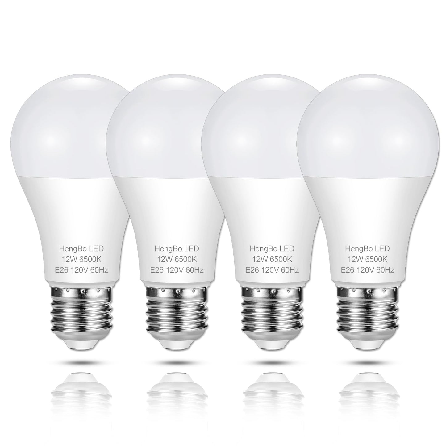 HengBo LED Light Bulbs 100 Watt Equivalent 12W Non-Dimmable E26/E27 6500K Daylight Pack of 4