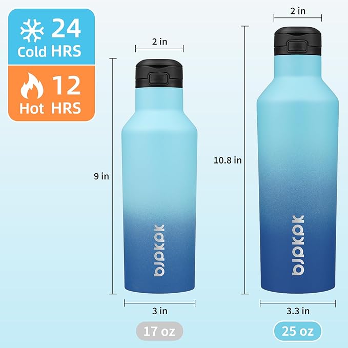 BJPKPK Insulated Water Bottle With Straw 25oz Stainless Steel Water Bottles With 2 Lids And Carry Handle Reusable Travel Metal Thermal Flask,Sky