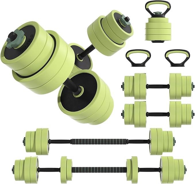 EOAT Adjustable Dumbbell Set 22/42/62LBS, 5-in-1 Free Weight Dumbbell Set Used as Dumbbell，Kettlebell,Barbell, Push-Up Sta...