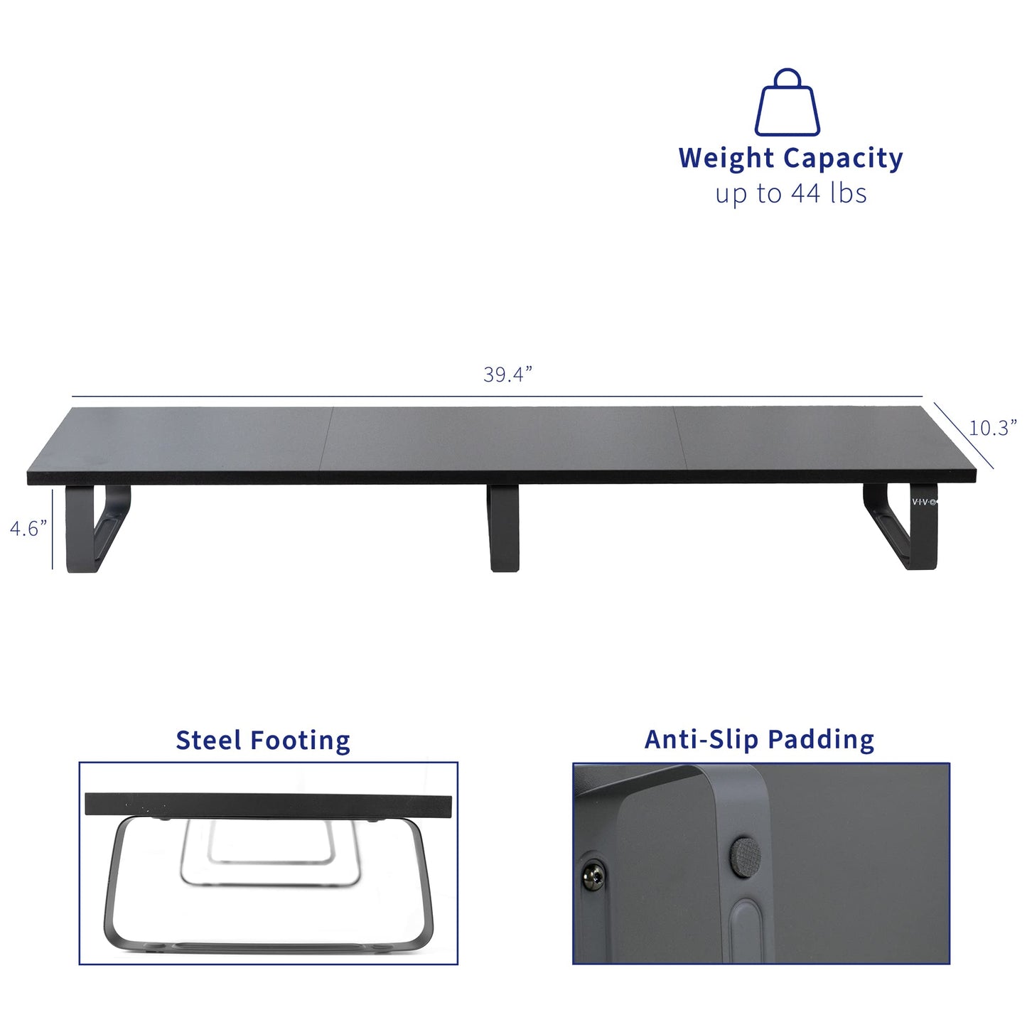 Vivo 39 Inch Extra Long Monitor Stand, Wood & Steel Desktop Riser, Dual Screen, Tv, Keyboard, Laptop, Ergonomic Desk And Tableto